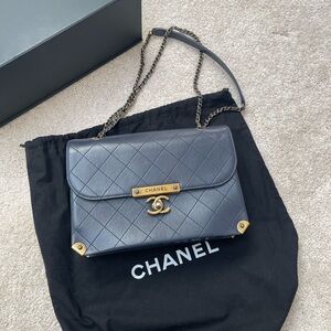 SOLD Chanel Navy Quilted Shoulder Bag with Gold Accents